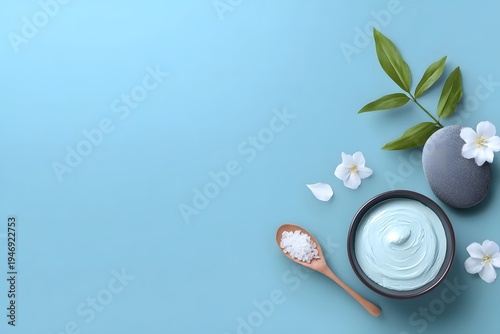 Soft Blue Cream with Natural Elements and Delicate Flowers