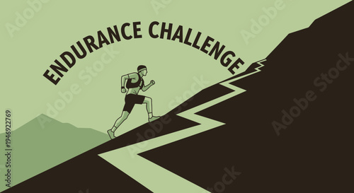 Endurance Athlete Ascending Mountain, Facing Challenging Trail, Concept Of Overcoming Obstacles
