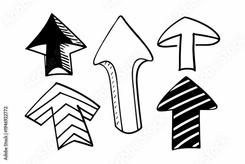 A collection of hand-drawn vector arrow illustrations pointing upwards, perfect for graphic design projects requiring direction, progress, or navigation symbols.