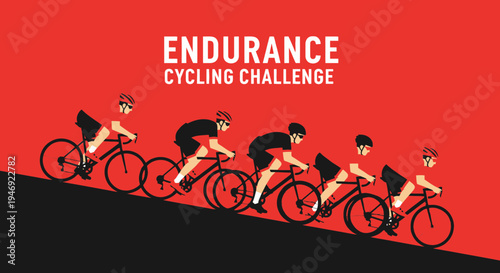Endurance Cycling Challenge: A Dynamic Illustration of Road Biking Race on Red Background