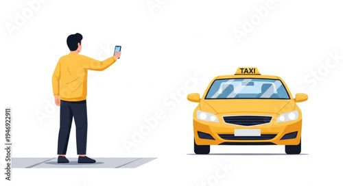 Man hailing a yellow taxi.