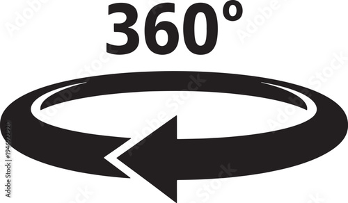 360 Degree Rotation Icon. Circular Arrow Representing Full Turn And Loop