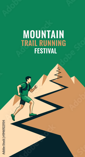 Energetic Athlete Conquering Mountain Trail During Festival Amidst Scenic Splendor