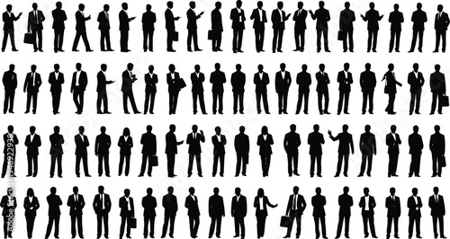 Business people silhouettes collection, professional men and women in different poses isolated on white background representing corporate teamwork concept