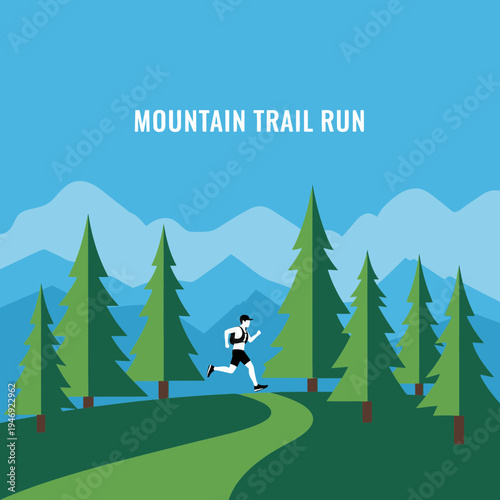 Energetic Athlete Conquering Mountain Trail Run Amidst Picturesque Nature Scenery