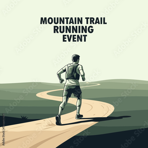 Energetic Athlete Conquering Mountain Trail: Inspiring Illustration of Endurance Event