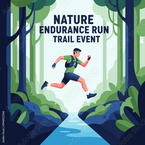 Energetic Athlete Conquering Nature's Endurance Trail Run Amidst Scenic Forest Landscape