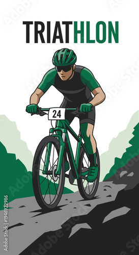 Energetic Athlete Conquering Terrain: A Dynamic Illustration of a Triathlon Event