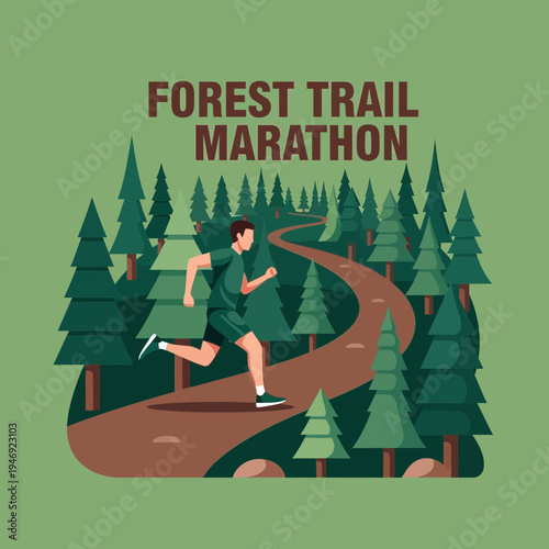 Energetic Athlete Races Through Forest Trail During a Marathon Event Illustration Design