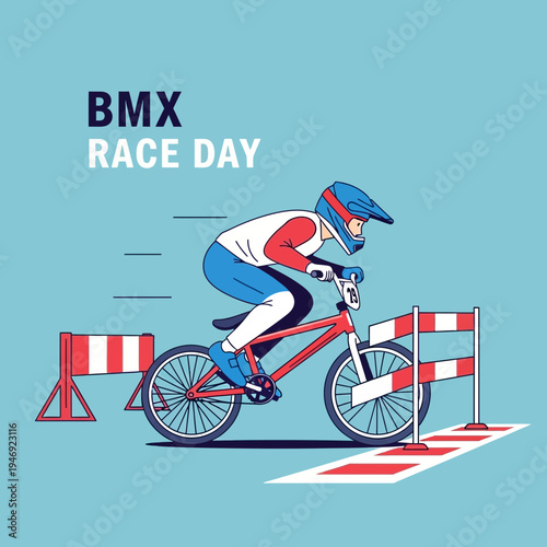 Energetic BMX Racer Navigating Obstacles During High-Speed Competition, Race Day Illustration