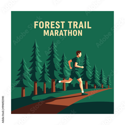Energetic Athlete Running on Forest Trail for Marathon Event in Nature's Embrace