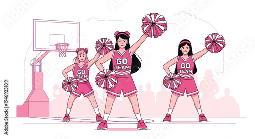Energetic Cheerleaders Performing at a Basketball Game Supporting Their Team With Joyful Spirit