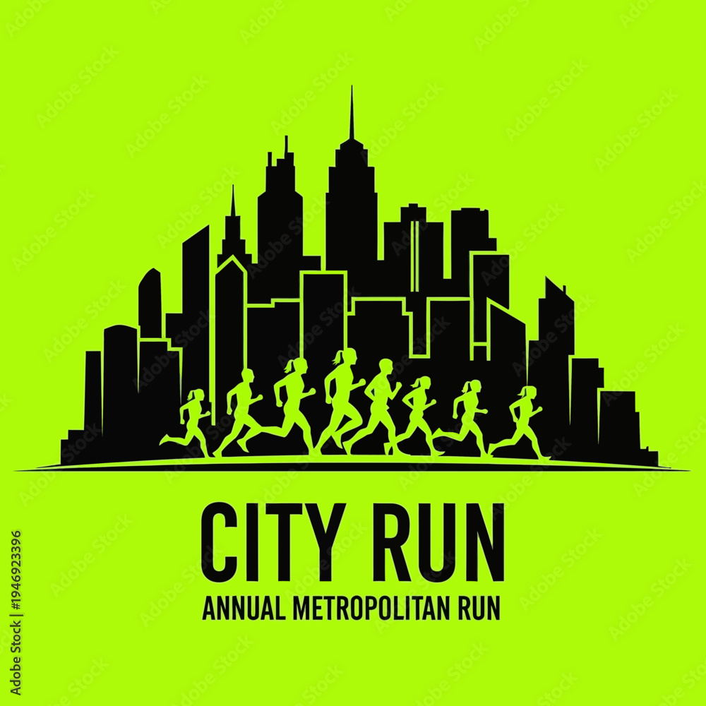 Fototapeta premium Energetic City Run Silhouette: Annual Metropolitan Race Celebration Visual Design