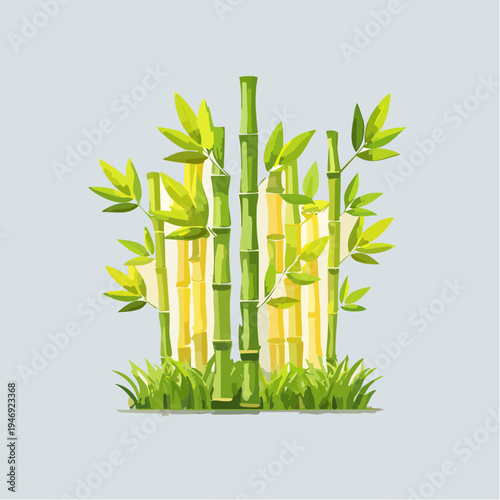 Serene Green Bamboo Grove Illustration with Lush Foliage and Earthy Grounding