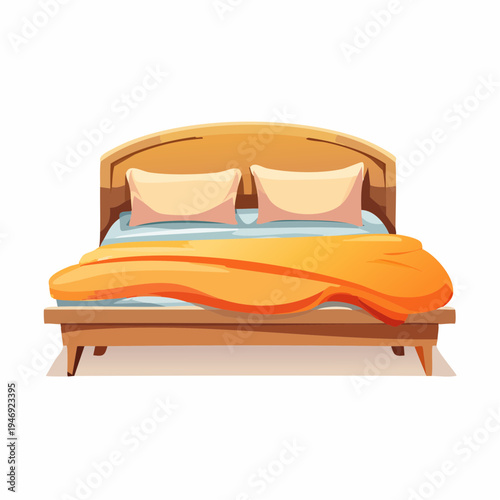 Cozy Cartoon Bed Icon Comfortable Bedroom Furniture for Rest and Relaxation Vector Illustration