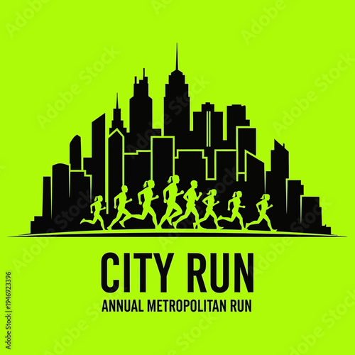Energetic City Run Silhouette: Annual Metropolitan Race Celebration Visual Design