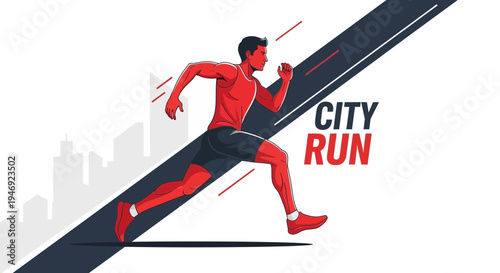 Energetic City Runner: Dynamic Illustration of Urban Sprint and Street Exercise