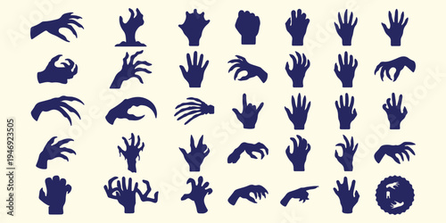 Scary halloween monster hands pattern, creepy zombie hand silhouette background, horror movie thriller design elements, spooky monster claws vector art, halloween party horror texture art, creepy hand