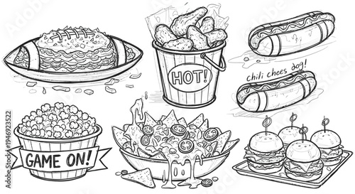 American Football Game Day Food Illustration.