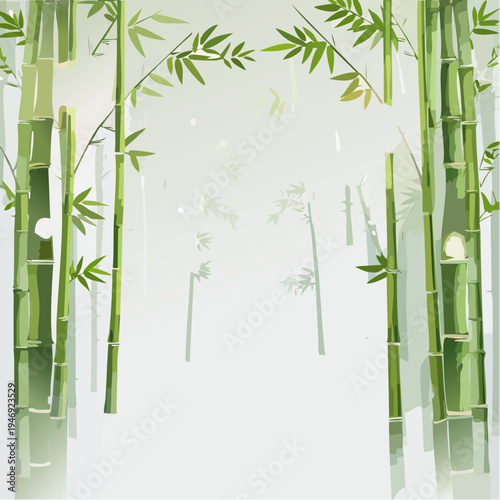 Serene Bamboo Forest with Lush Green Stalks and Delicate Leaves in Soft Light