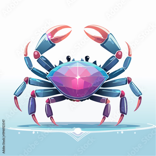 Vibrant Gemstone Crab Illustration with Faceted Shell Design on a Clean Background