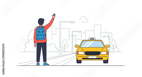 Man hailing a yellow taxi.