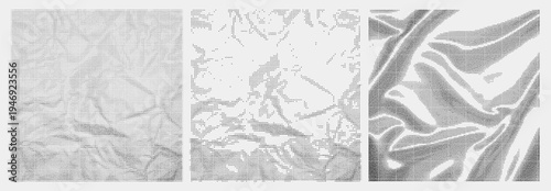 White Gray Texture Background Set Vector with Crumpled Paper Foil and Silk Satin Fabric Surfaces for Design Templates