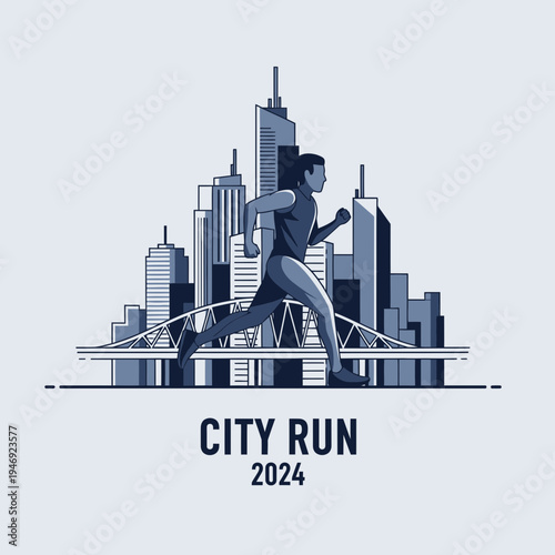 Energetic City Runner Silhouette Against Urban Skyline Depicting Endurance and Movement