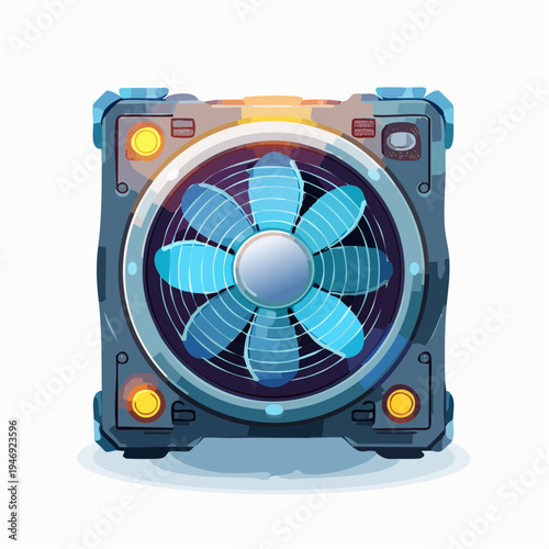 Illustrated computer cooling fan icon with blue blades, essential for PC system performance and heat dissipation