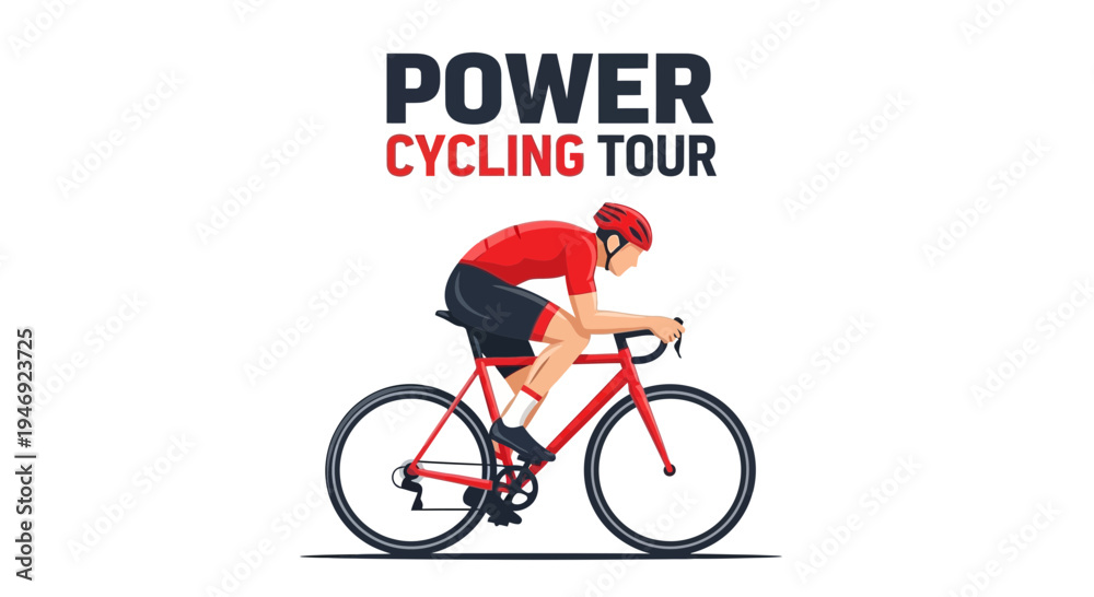 Naklejka premium Energetic Cyclist Promoting a Power Cycling Tour with a Modern and Vibrant Design