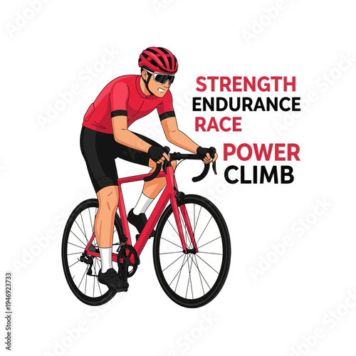 Energetic Cyclist in Red Attaining Peak Physical Fitness During a Challenging Road Race