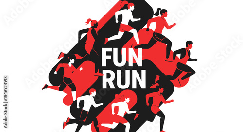 Energetic Fun Run Event: Participants Enjoying a Lively Race in a Dynamic Abstract Design