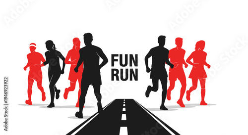 Energetic Fun Run Event Silhouette Design With Runners On A Race Track Scene