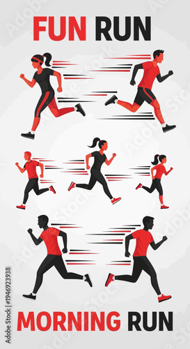 Energetic Fun Run And Morning Run: Dynamic Illustration Of Runners Exercising Outdoors Vigorously