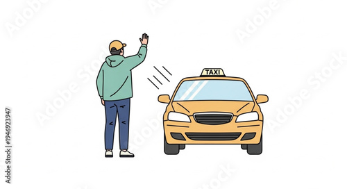 Man hailing a yellow taxi.