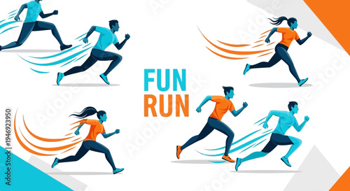 Energetic Fun Run Illustration Depicting Runners in Motion with Dynamic and Colorful Graphics