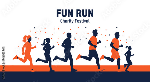 Energetic Fun Run Event Featuring Diverse People In Silhouette Graphics For Promotion