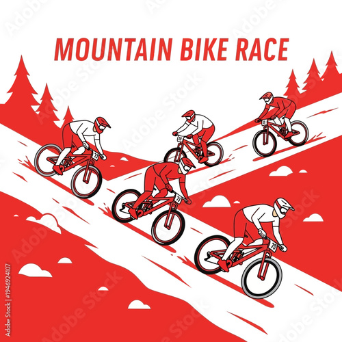 Energetic Mountain Bike Race Illustration Depicting Speed, Competition, And Thrilling Terrain