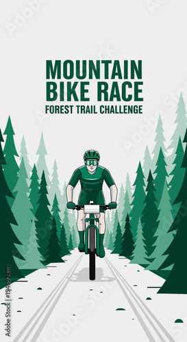Energetic Mountain Bike Race Illustration Depicting Forest Trail Challenge Adventure