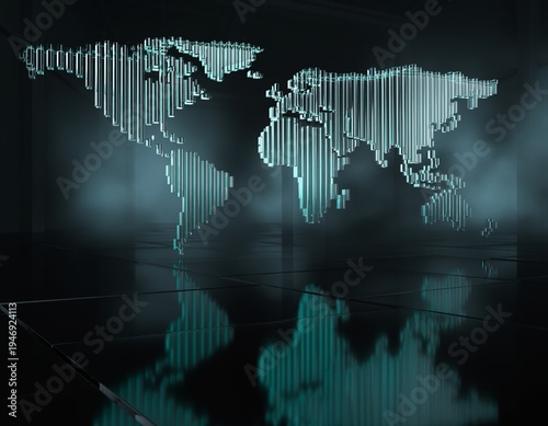 3D Glass Block World Map Sculpture for Big Data and Cloud Tech