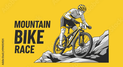 Energetic Mountain Bike Racer Conquering Challenging Rocky Terrain For Victory