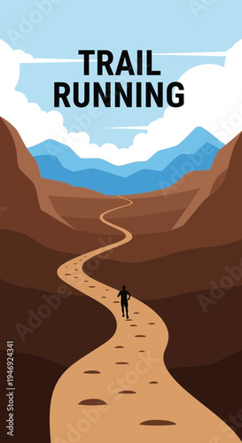 Energetic Runner Ascending Winding Mountain Trail Under a Serene Sky for Athletic Pursuit
