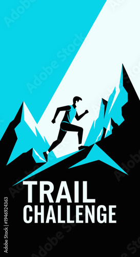 Energetic Runner Ascends Challenging Trail Amidst Dramatic Mountain Scenery for Endurance Test