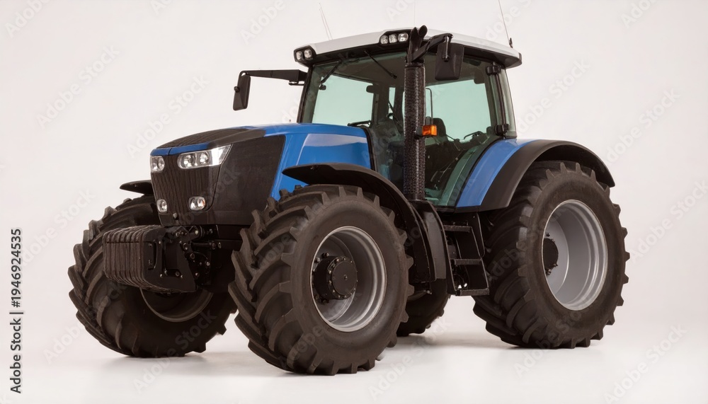 Obraz premium Blue Tractor on White Background - A Powerful Agricultural Machine.