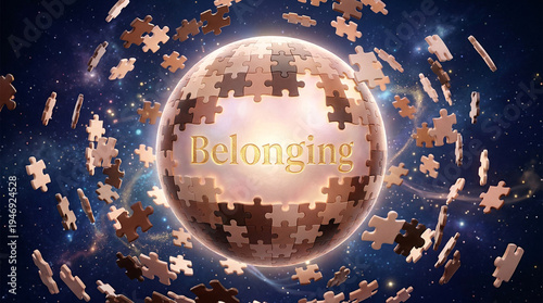 Glowing 3D puzzle globe text 