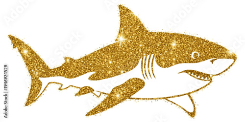 Gold Glitter Shark Vector Luxury Sparkling Shark Illustration Ocean Predator Marine Animal Glitter Texture Design Isolated Graphic