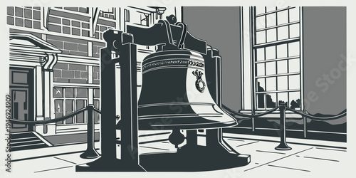 USA, US, U.S, United States - Liberty Bell Under Dramatic Museum Lighting – Historic American Symbol Panorama in the United States