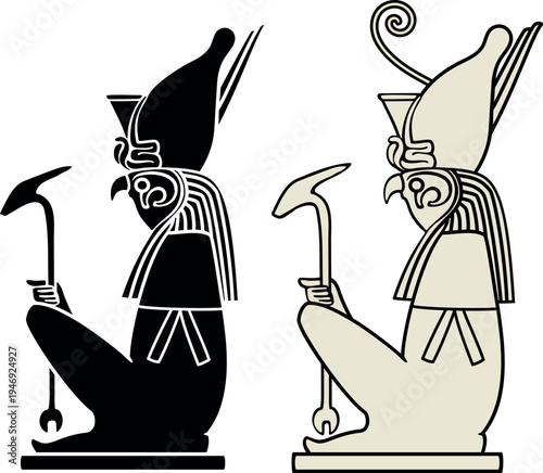 Egyptian hieroglyph and symbol.Isolated figure of ancient egypt god.