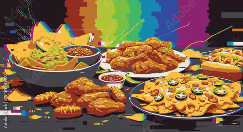 Vibrant Nachos and Chicken Wings Feast.