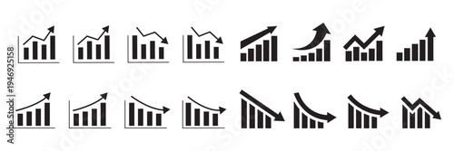 Business success growth arrow icon vector isolated on white background. Business graph with arrow. Vector growing graph icon. Growing bar graph icon. Growth vector diagram with arrow going up
